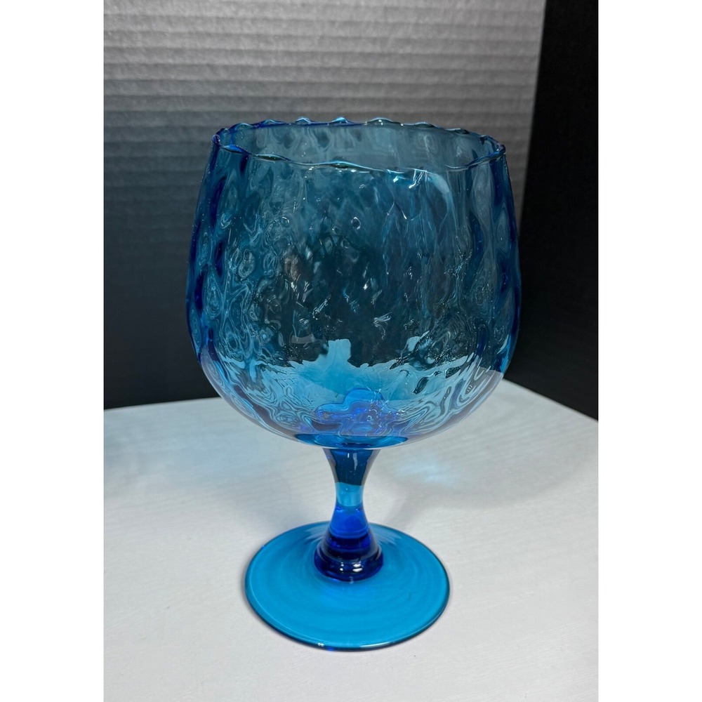 Vintage Empoli Italian Brandy Snifter Large Azure Blue MCM Optic Swirl 8 1/4"